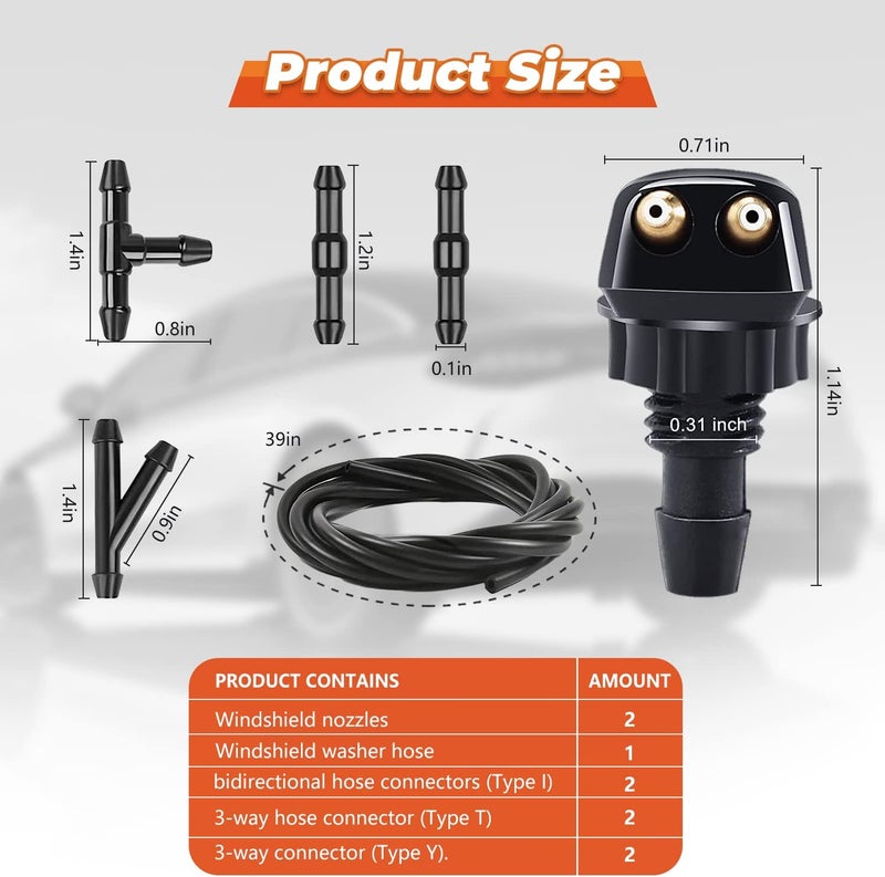 GOOTHX 2pcs Front Windshield Washer Nozzles, Front Windshield Washer Nozzle kit and Fluid Hose, Windshield Washer Nozzles Wiper Spray Fit for Most Cars - Image 2